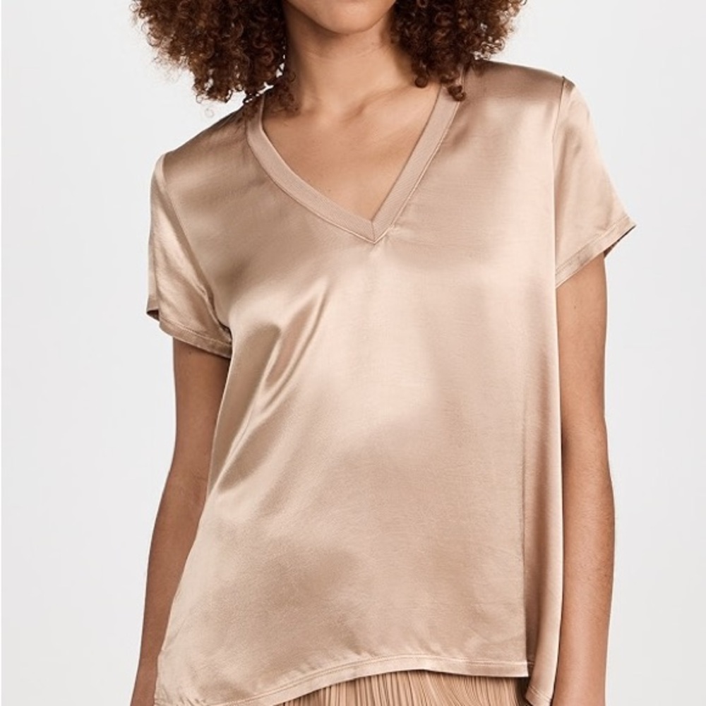 Satin V-Neck Blouse in Beige